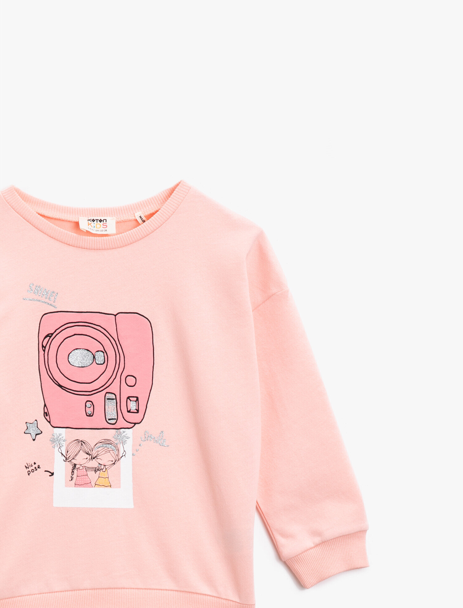  Kız Çocuk Pamuklu Baskılı Bisiklet Yaka Uzun Kollu Sweatshirt