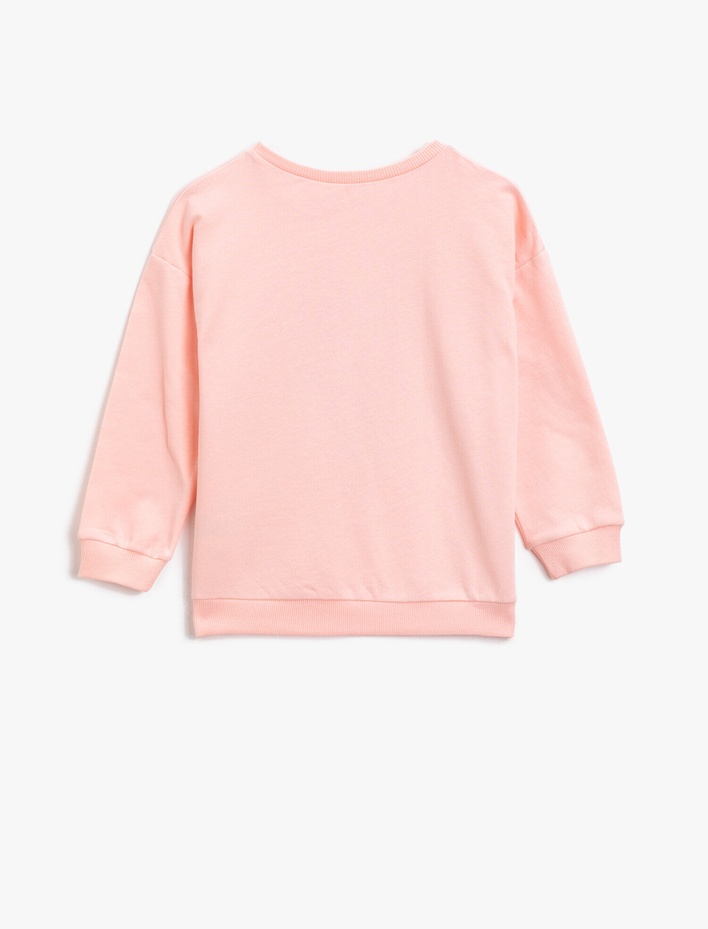 Kız Çocuk Pamuklu Baskılı Bisiklet Yaka Uzun Kollu Sweatshirt