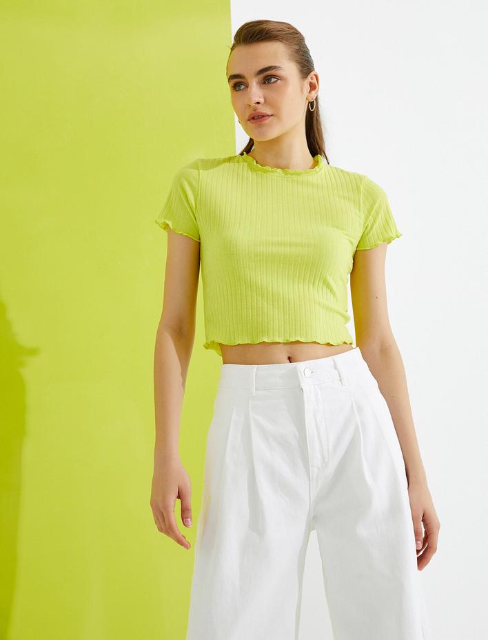  Crop Tişört Bisiklet Yaka