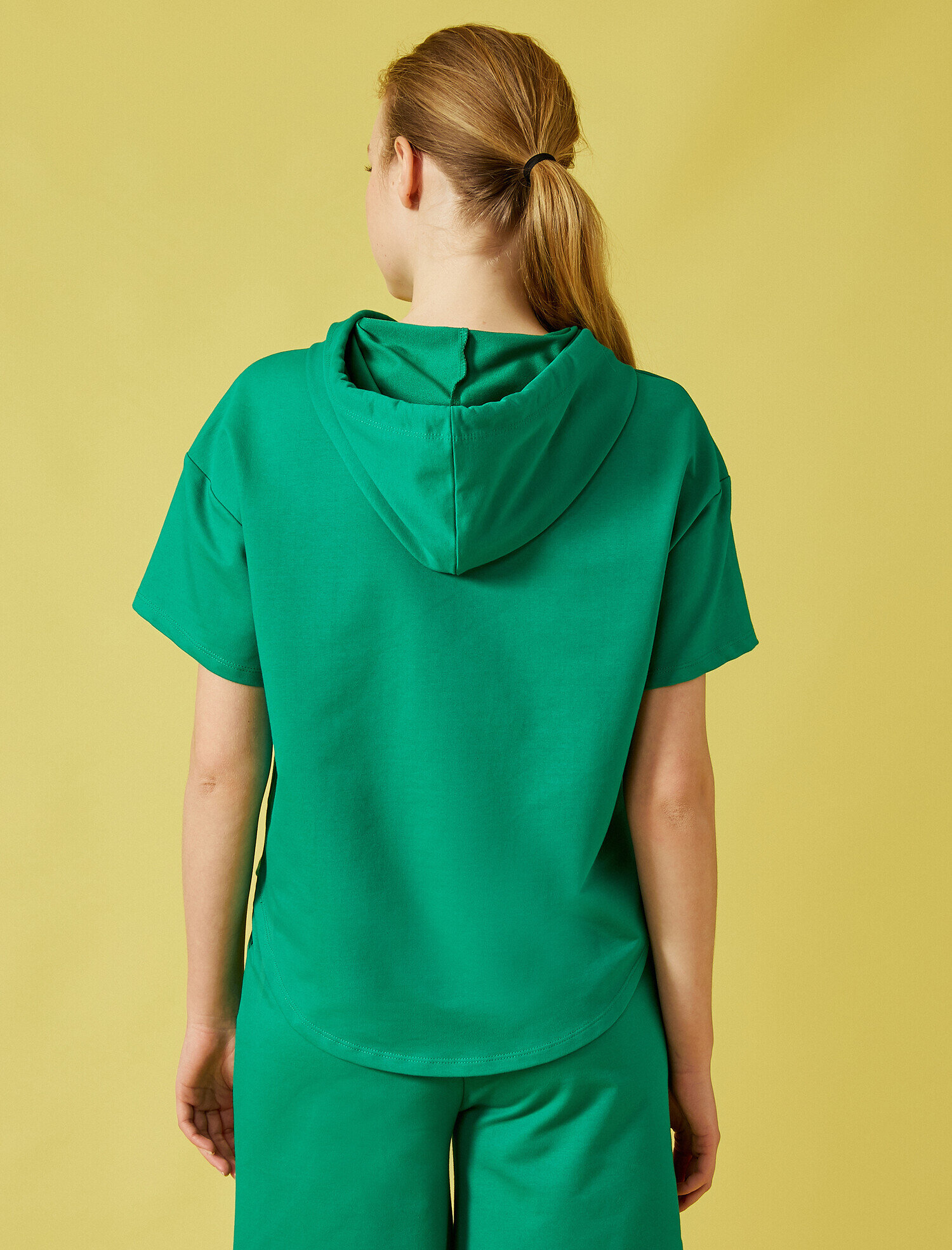   Kısa Kollu Sweatshirt Kapüşonlu Oversize