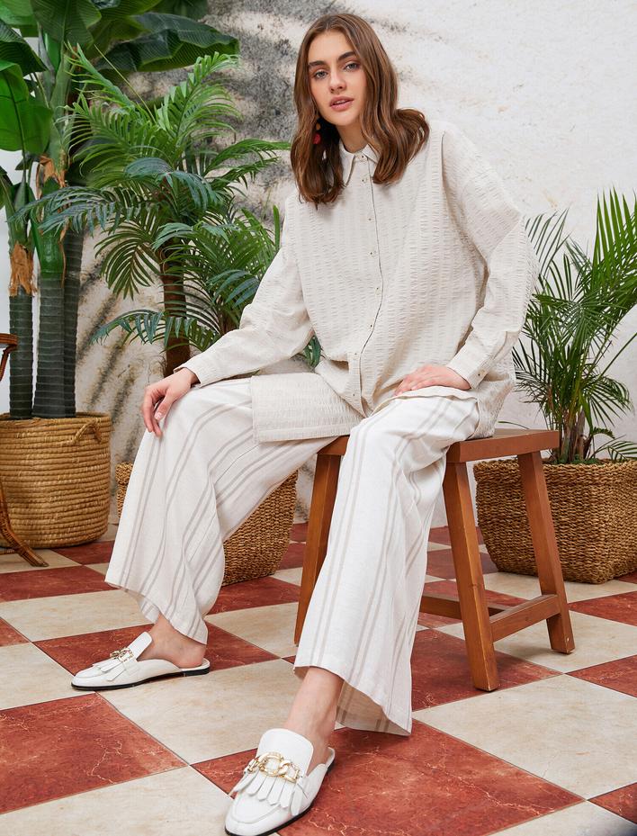  Çizgili Pantolon Geniş Paça