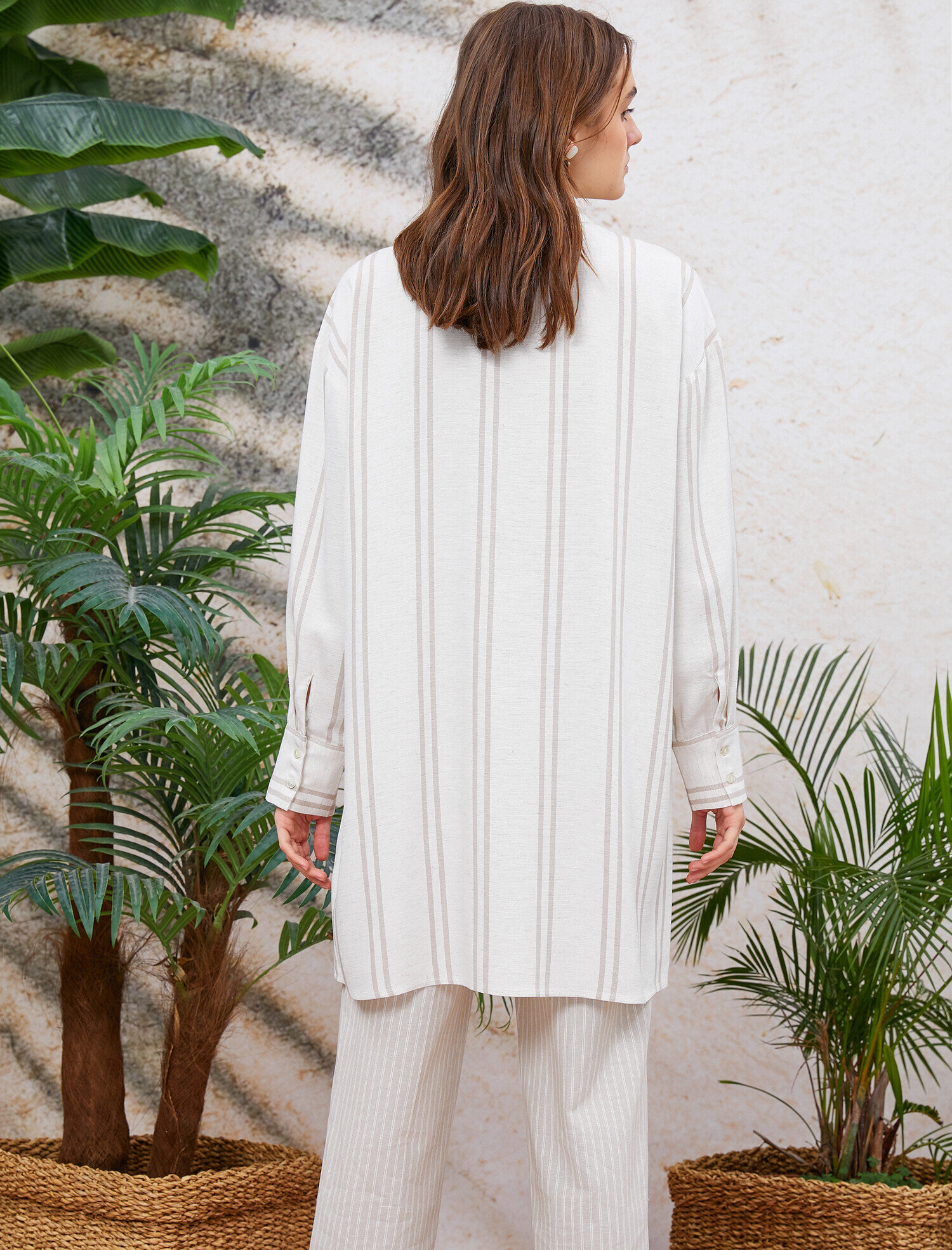   Çizgili Tunik Gömlek Yaka Oversize