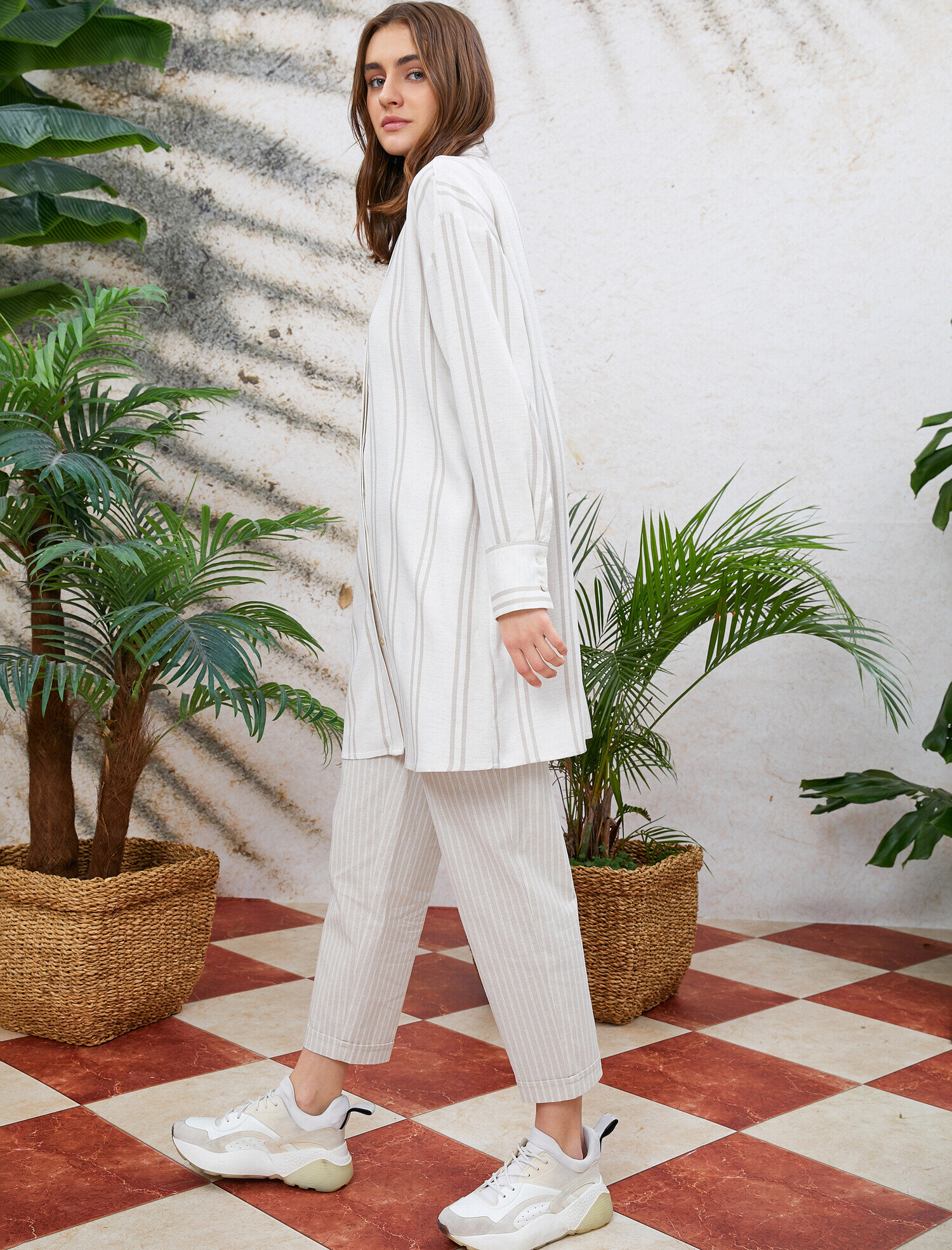   Çizgili Tunik Gömlek Yaka Oversize