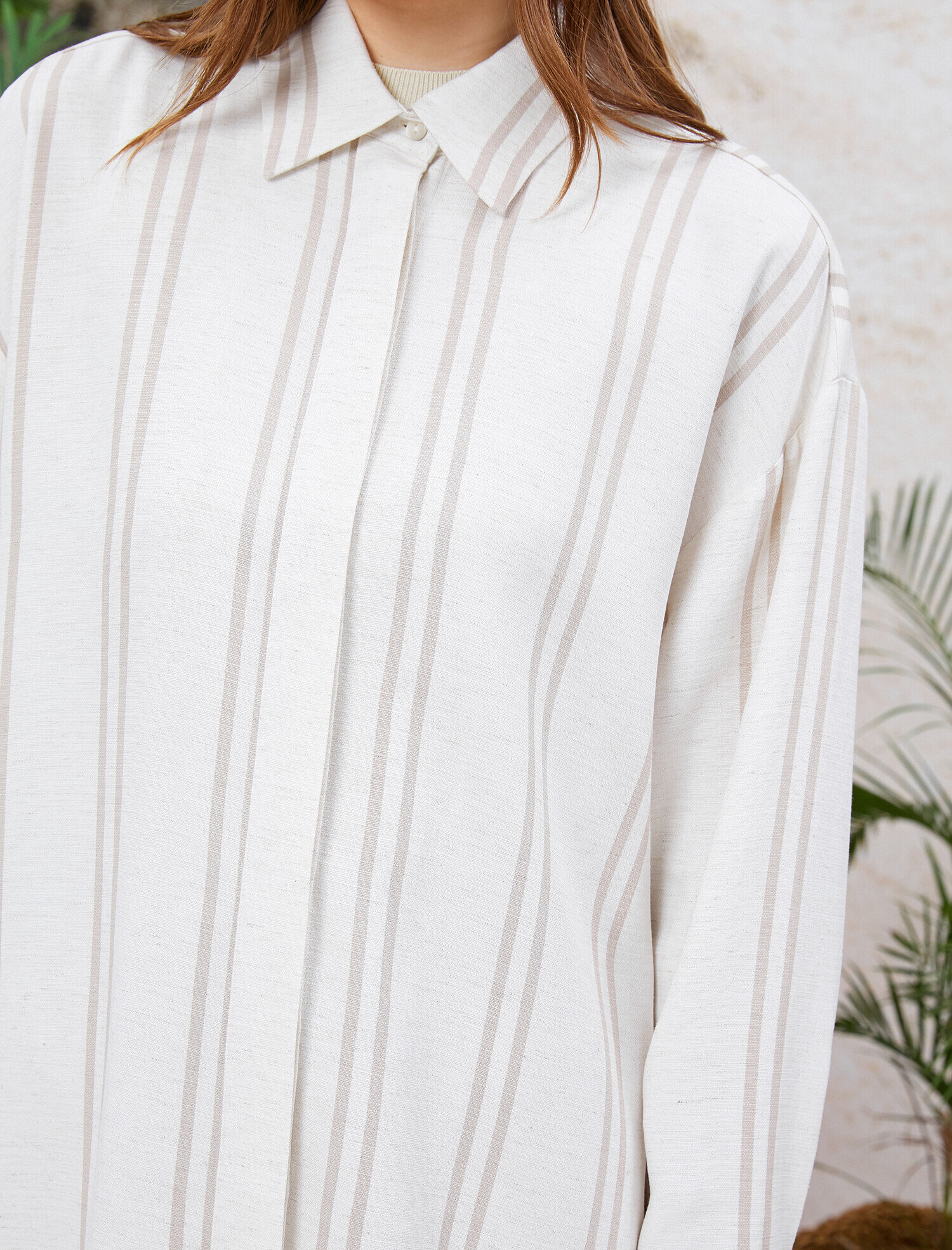   Çizgili Tunik Gömlek Yaka Oversize