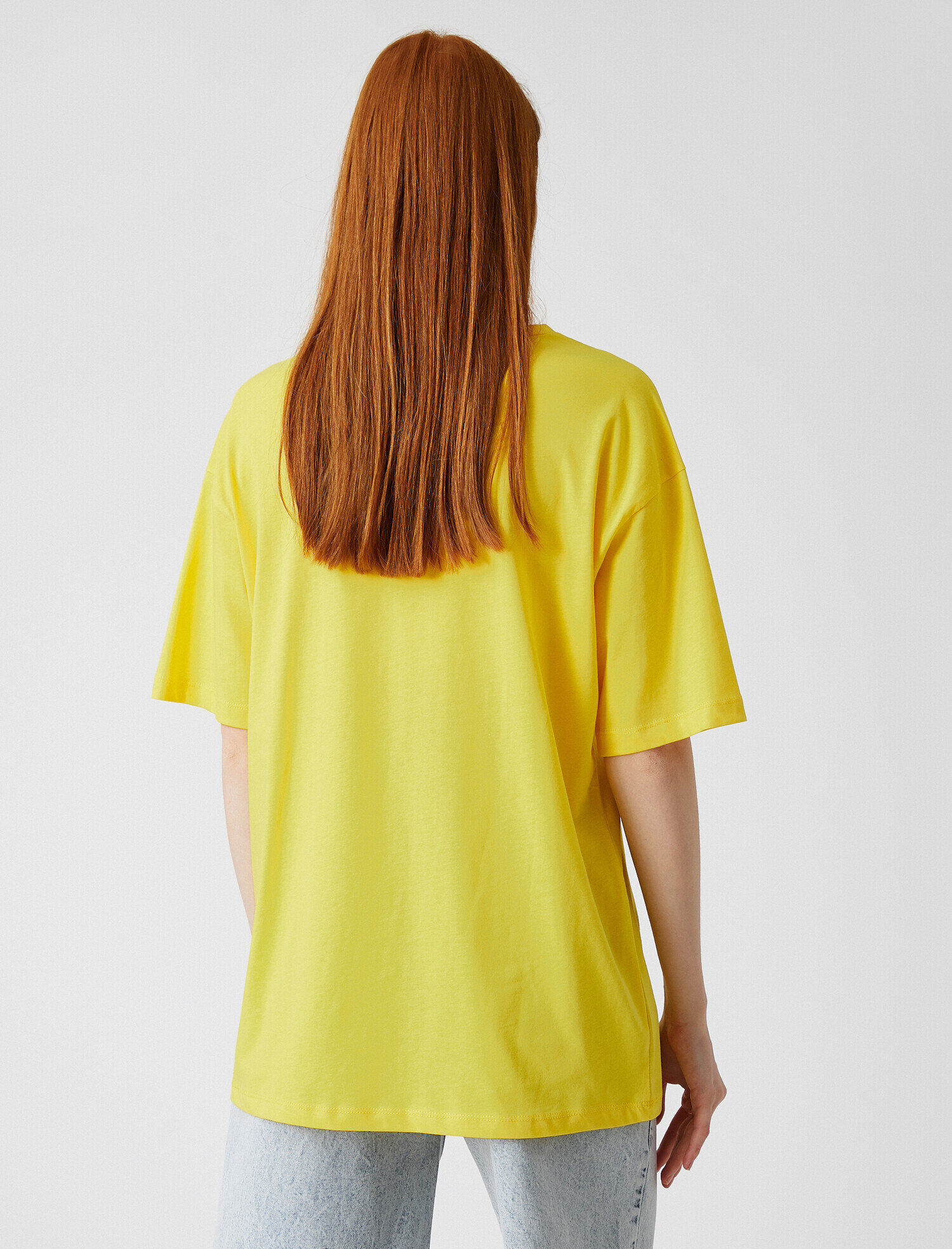   Desenli Tişört Bisiklet Yaka Pamuklu Oversize