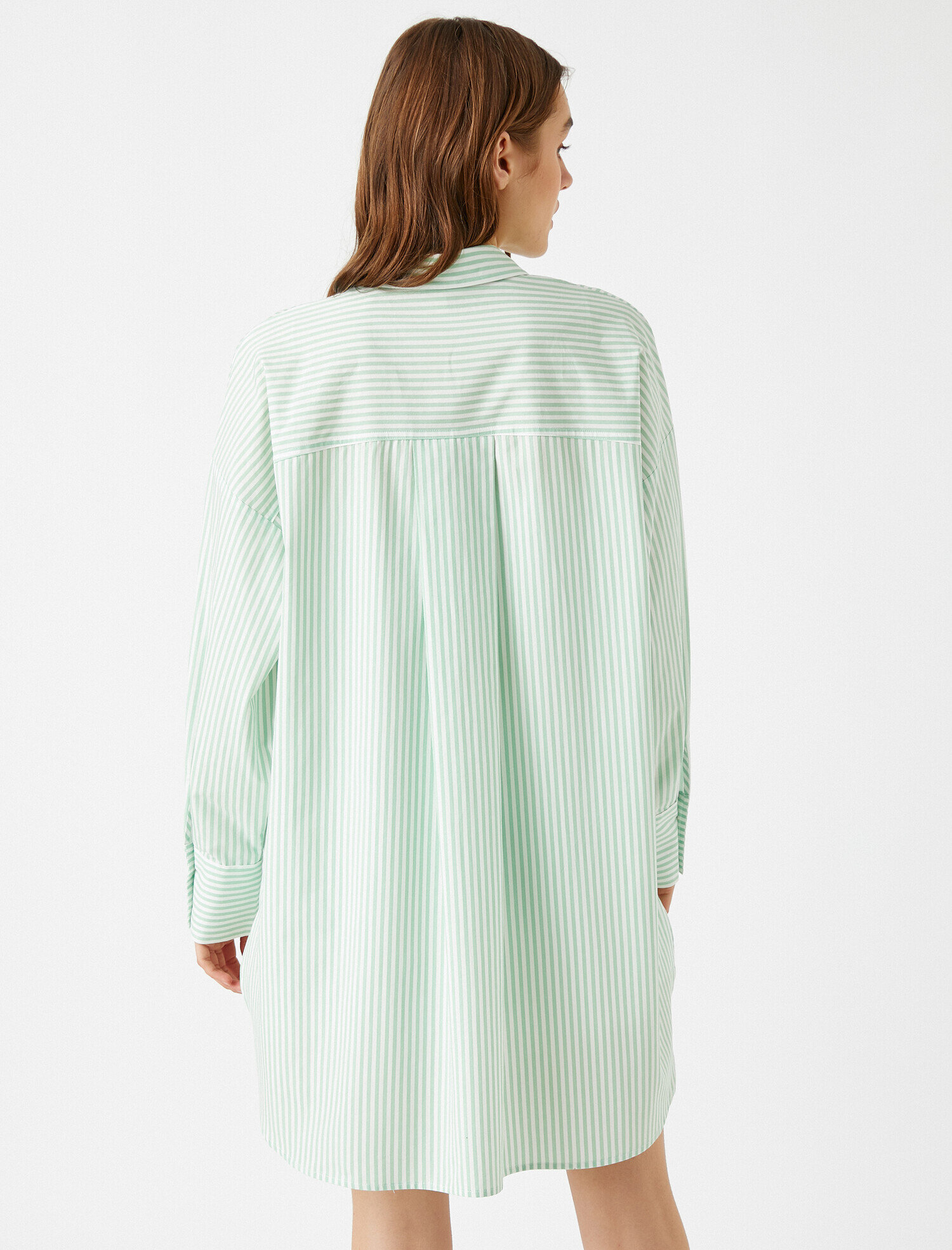   Çizgili Gömlek Cepli Pamuklu Oversize