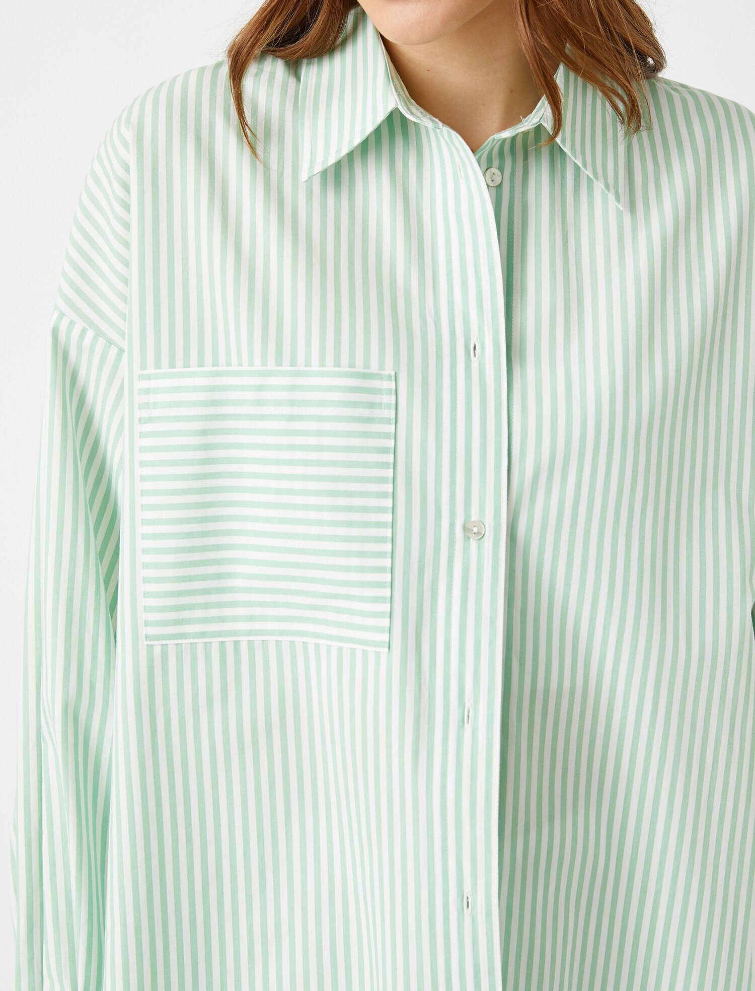   Çizgili Gömlek Cepli Pamuklu Oversize