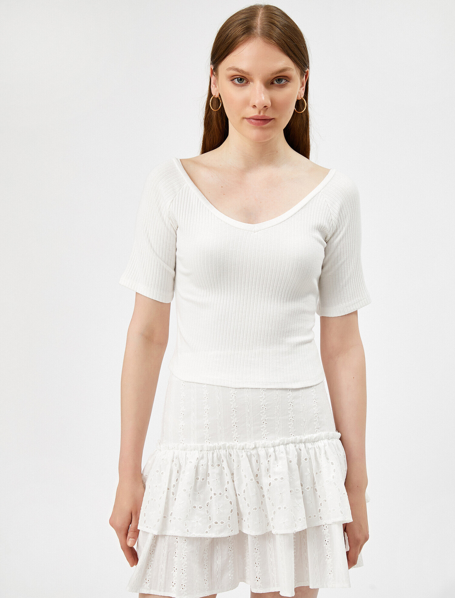   Crop Tişört Kısa Kollu Pamuklu