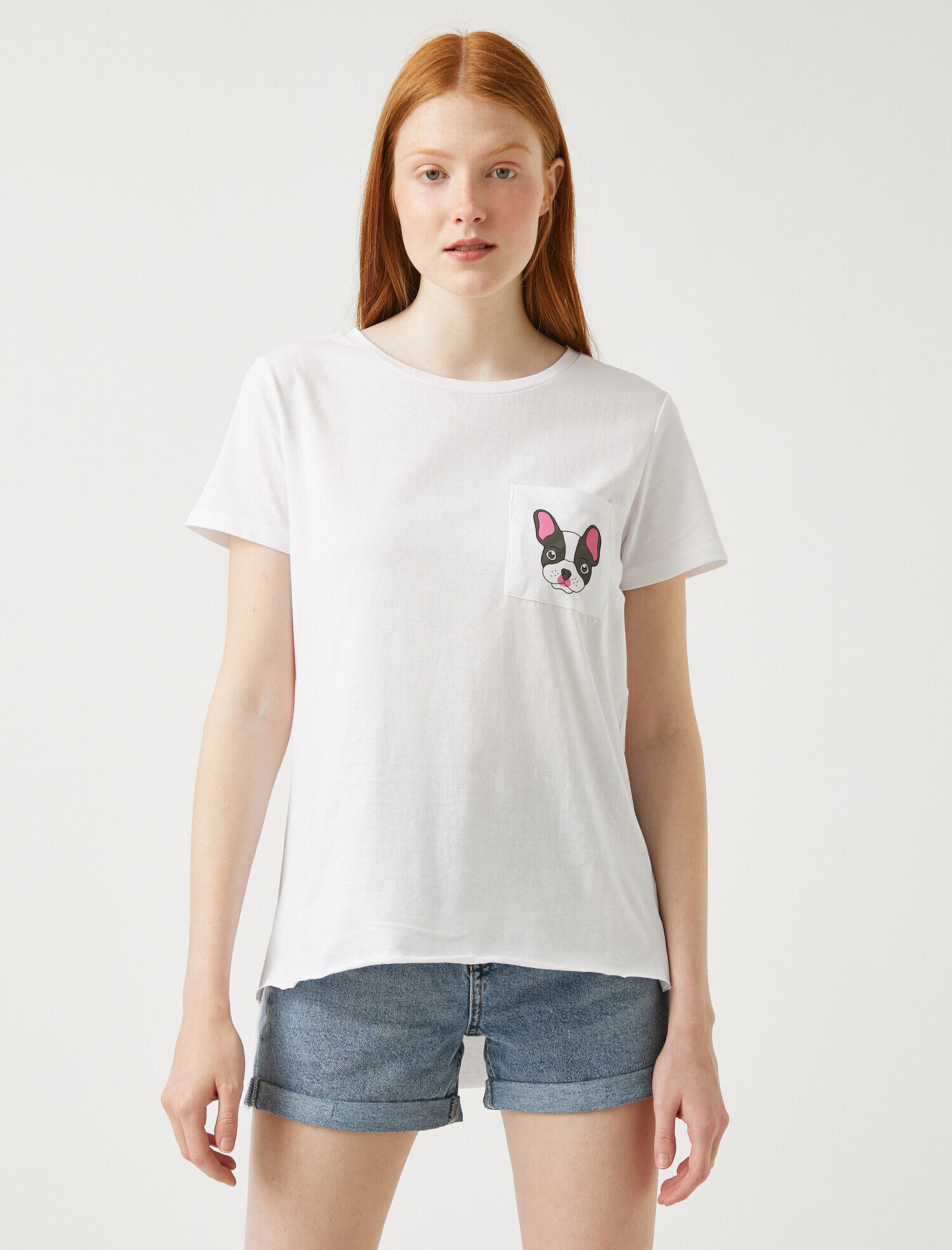   Baskılı Tişört Bisiklet Yaka Kısa Kollu Pamuklu