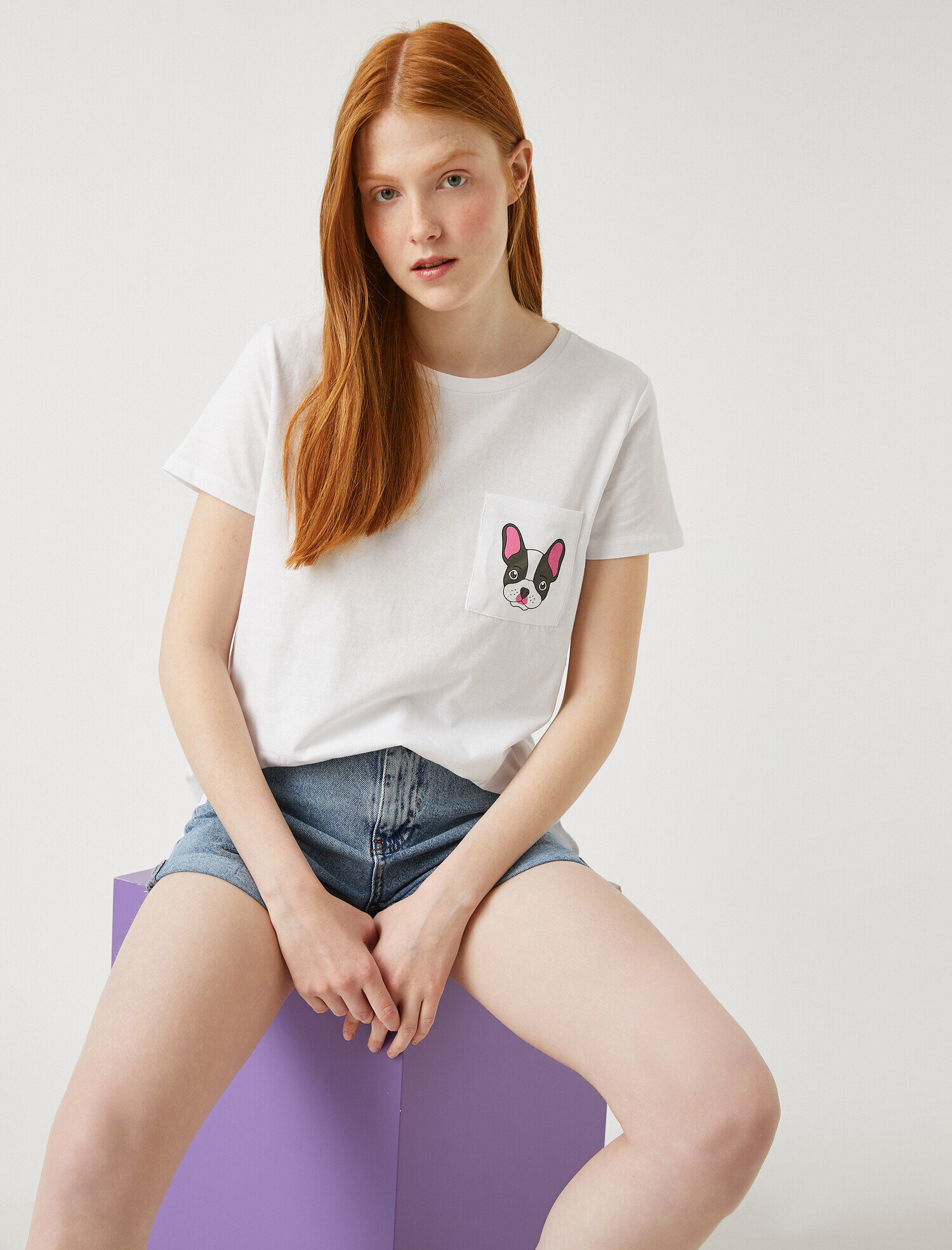   Baskılı Tişört Bisiklet Yaka Kısa Kollu Pamuklu