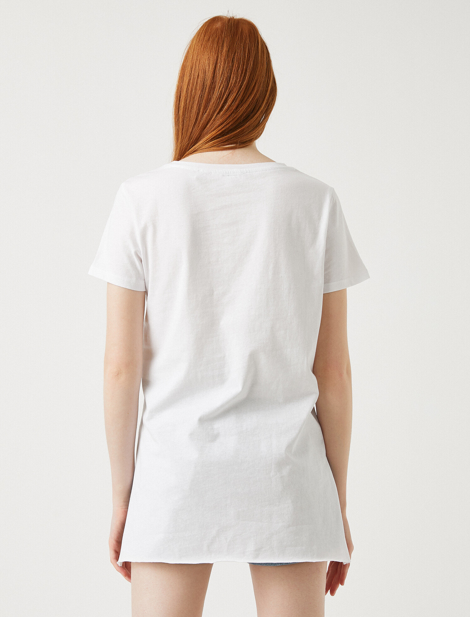   Baskılı Tişört Bisiklet Yaka Kısa Kollu Pamuklu