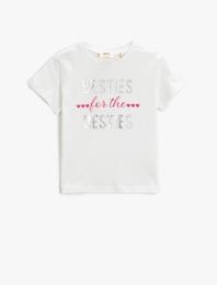 Baskılı Kısa Kollu Tişört Pamuklu Bisiklet Yaka