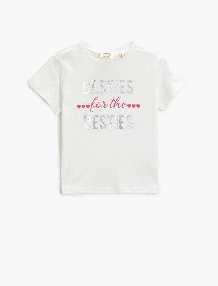 Kız Çocuk Baskılı Kısa Kollu Tişört Pamuklu Bisiklet Yaka