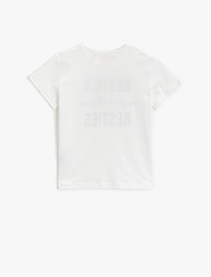 Kız Çocuk Baskılı Kısa Kollu Tişört Pamuklu Bisiklet Yaka