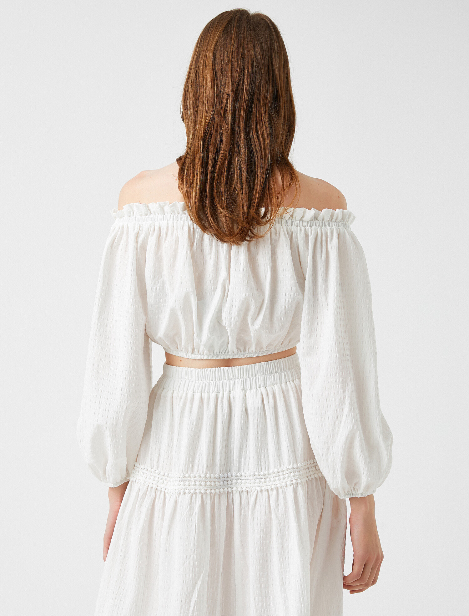   Crop Bluz Omuz Açık Uzun Kollu