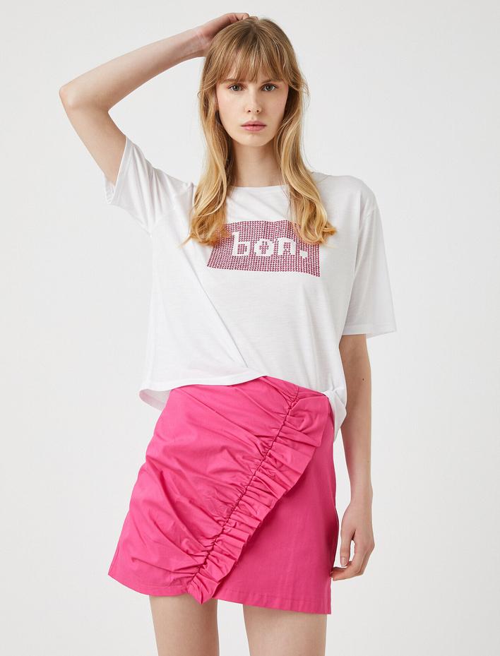  Sloganlı Tişört Bisiklet Yaka