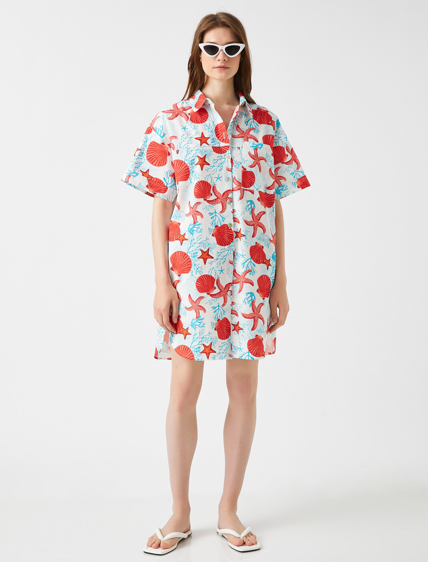   Desenli Elbise Gömlek Yaka Pamuklu