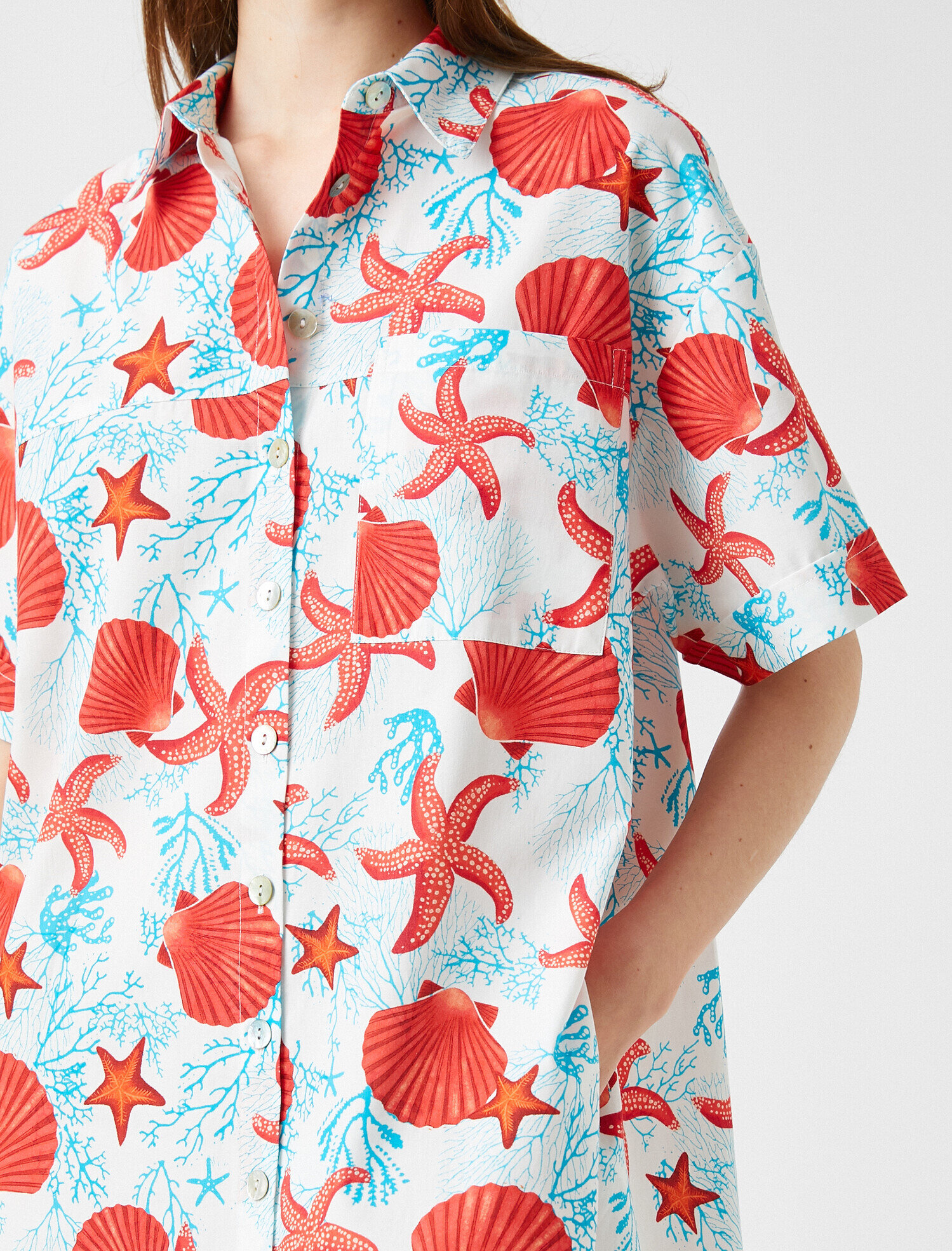   Desenli Elbise Gömlek Yaka Pamuklu