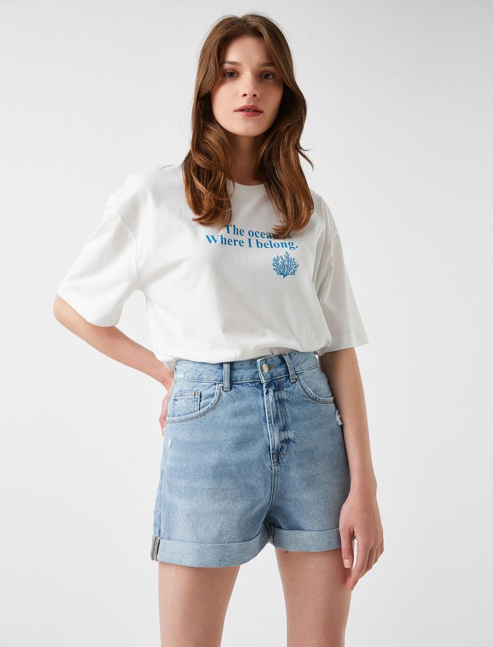  Baskılı Tişört Bisiklet Yaka Pamuklu