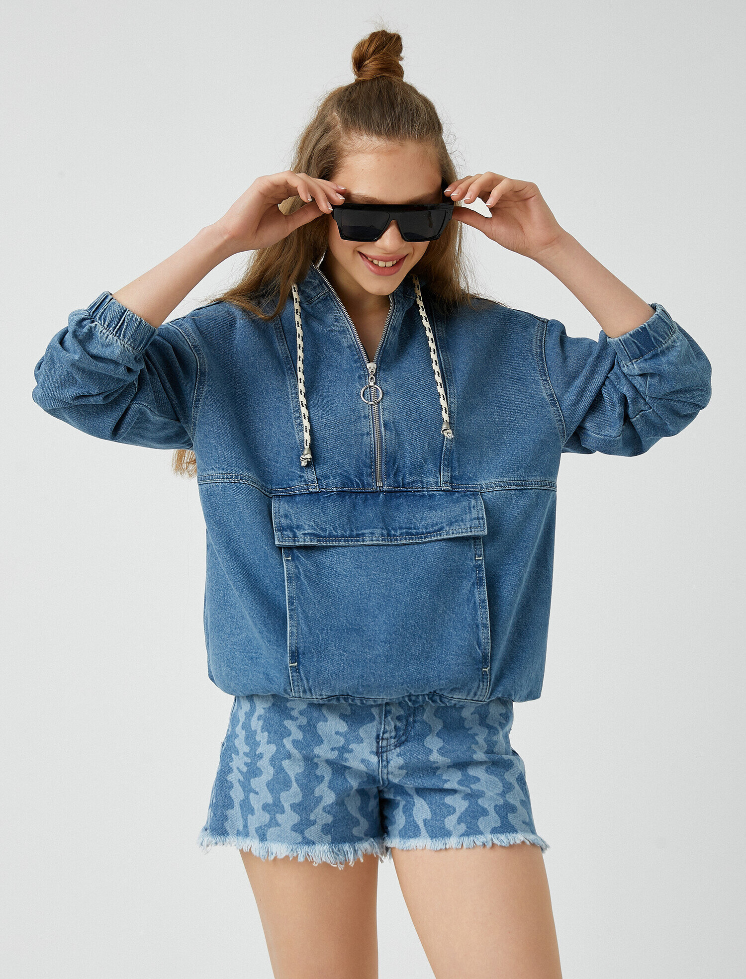   Fermuarlı Cepli Kot Ceket