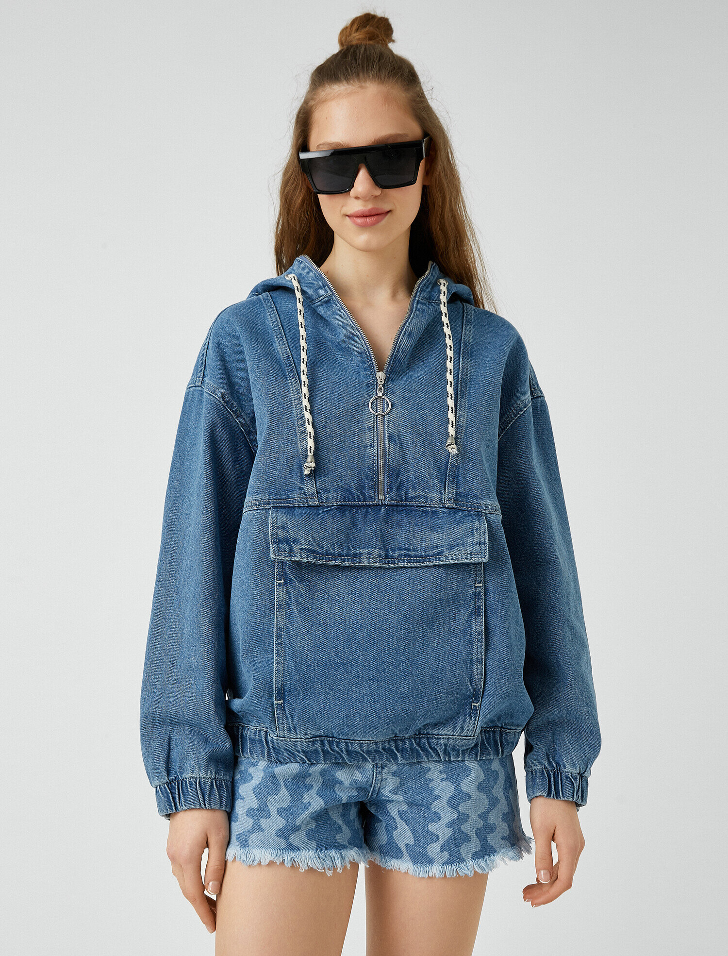   Fermuarlı Cepli Kot Ceket