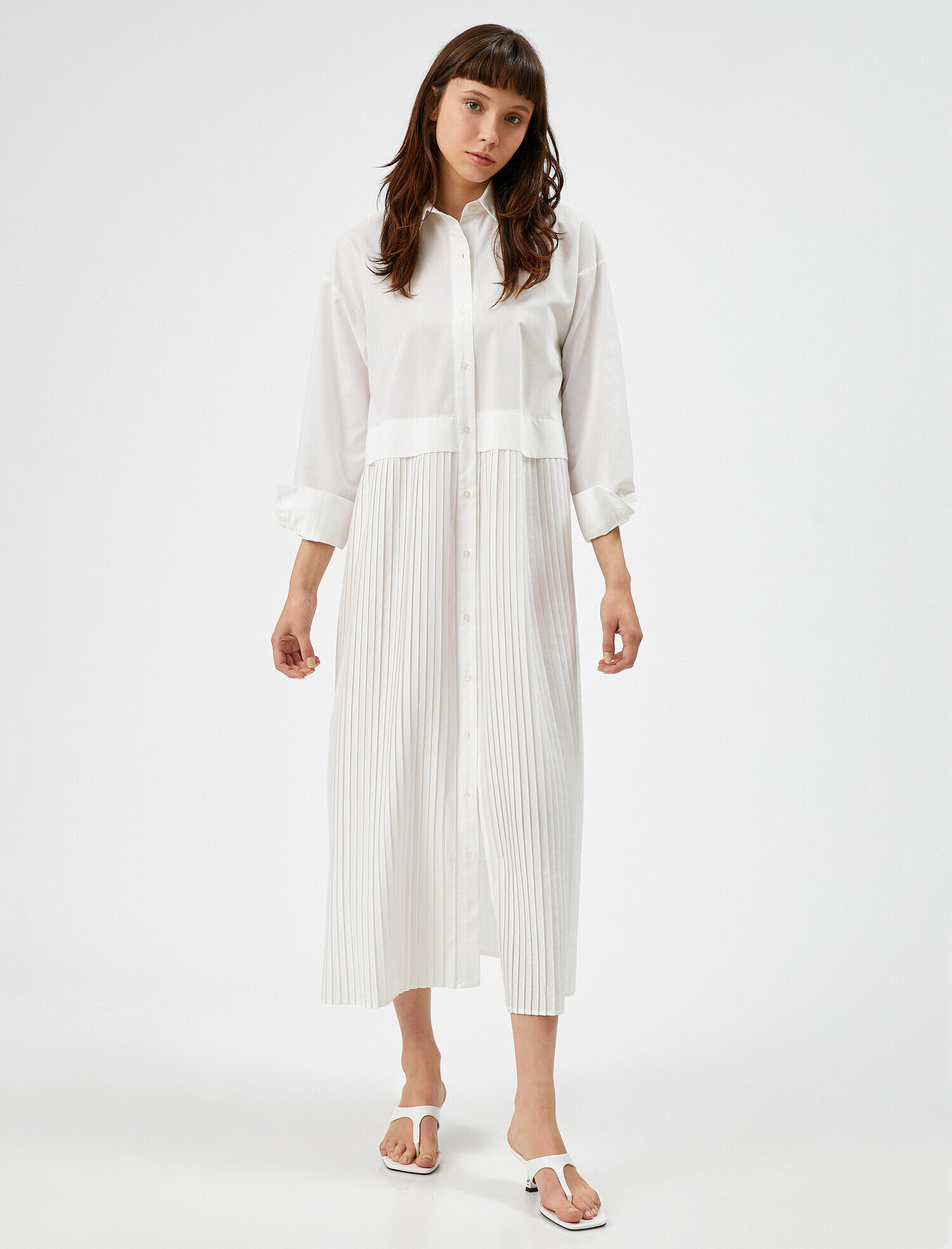   Gömlek Yaka Elbise Pileli