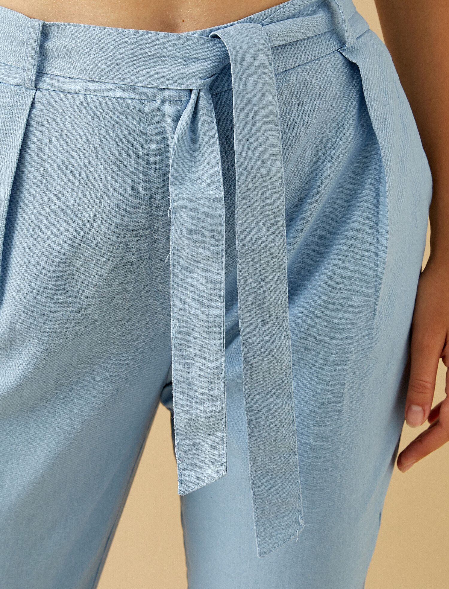   Keten Pantolon Belden Bağlamalı