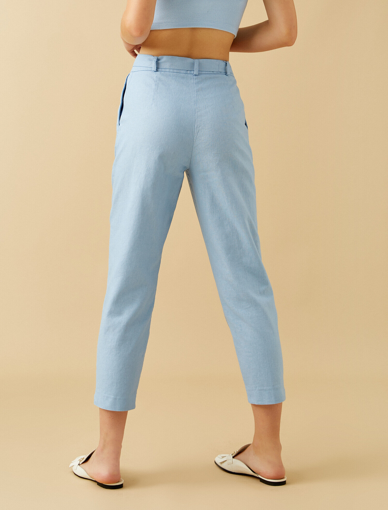   Keten Pantolon Belden Bağlamalı