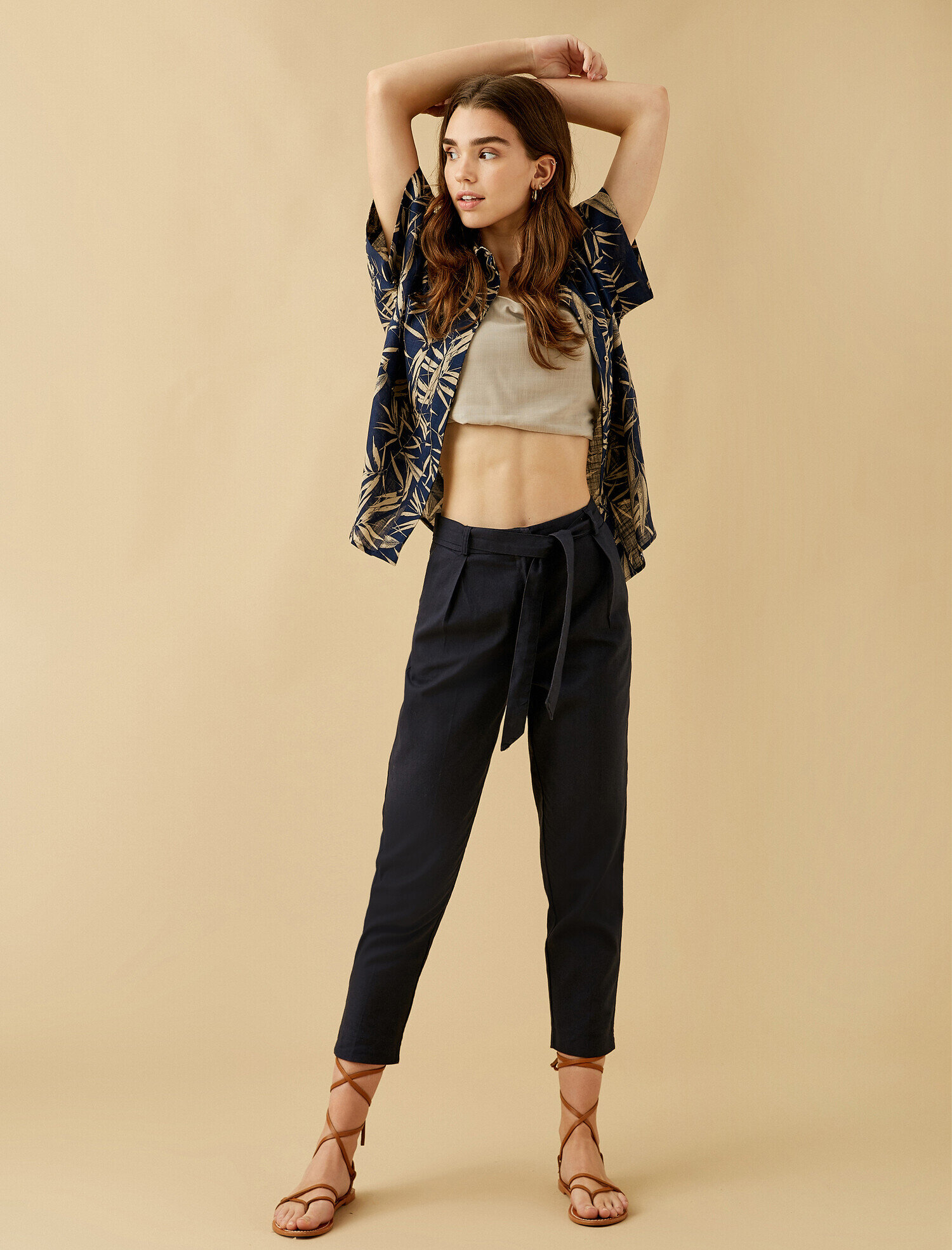   Keten Pantolon Belden Bağlamalı