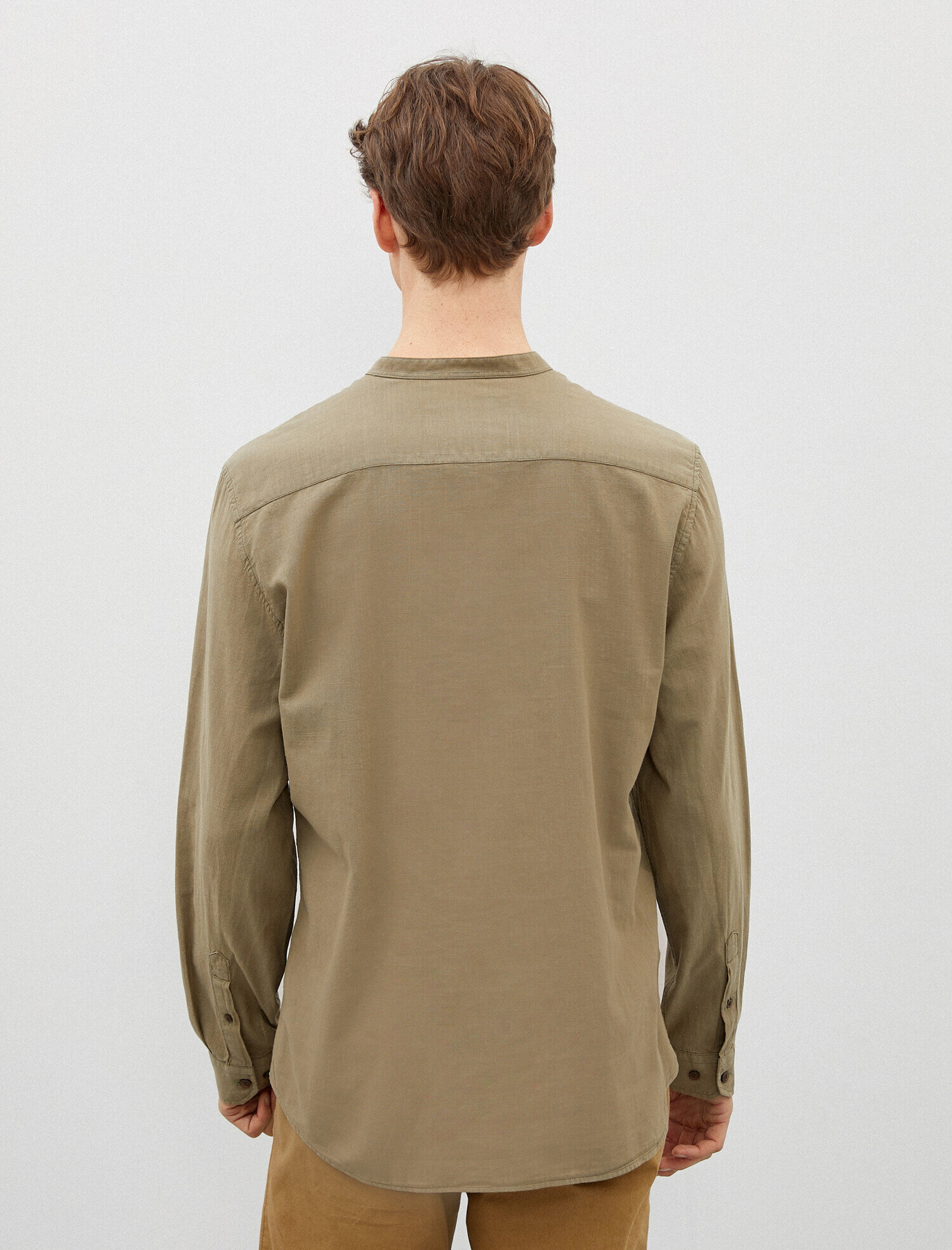   Mandarin Yaka Gömlek Poplin Pamuklu