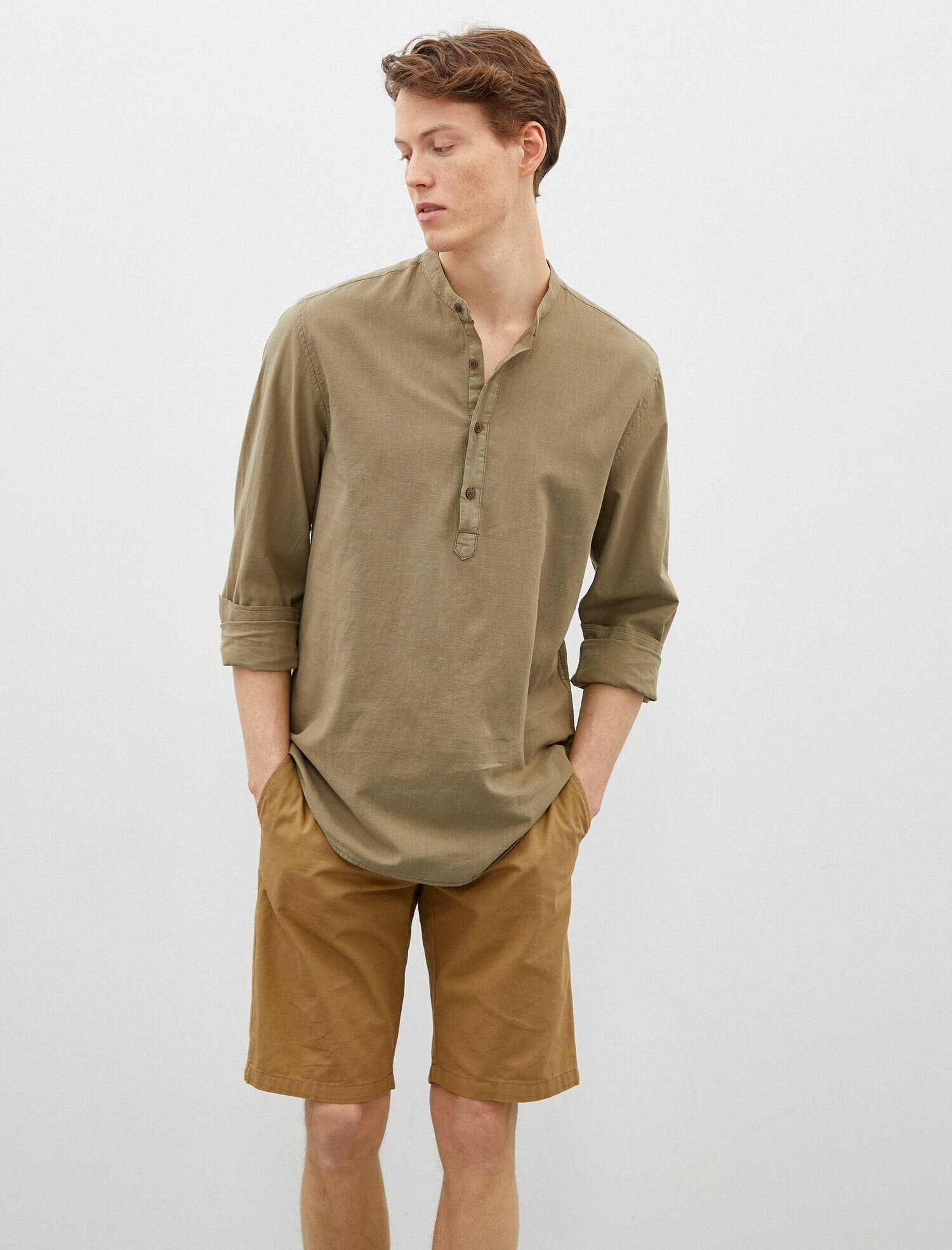   Mandarin Yaka Gömlek Poplin Pamuklu