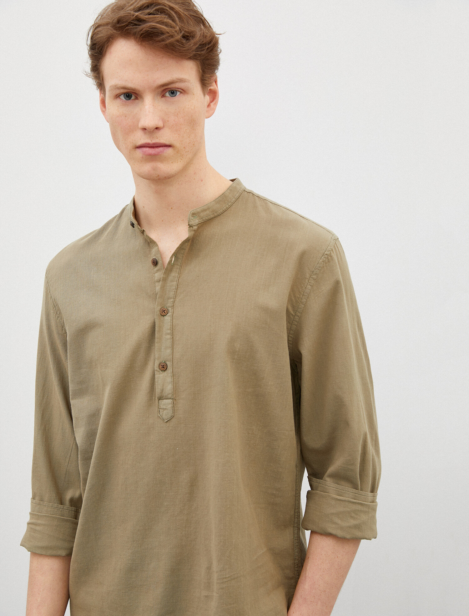   Mandarin Yaka Gömlek Poplin Pamuklu