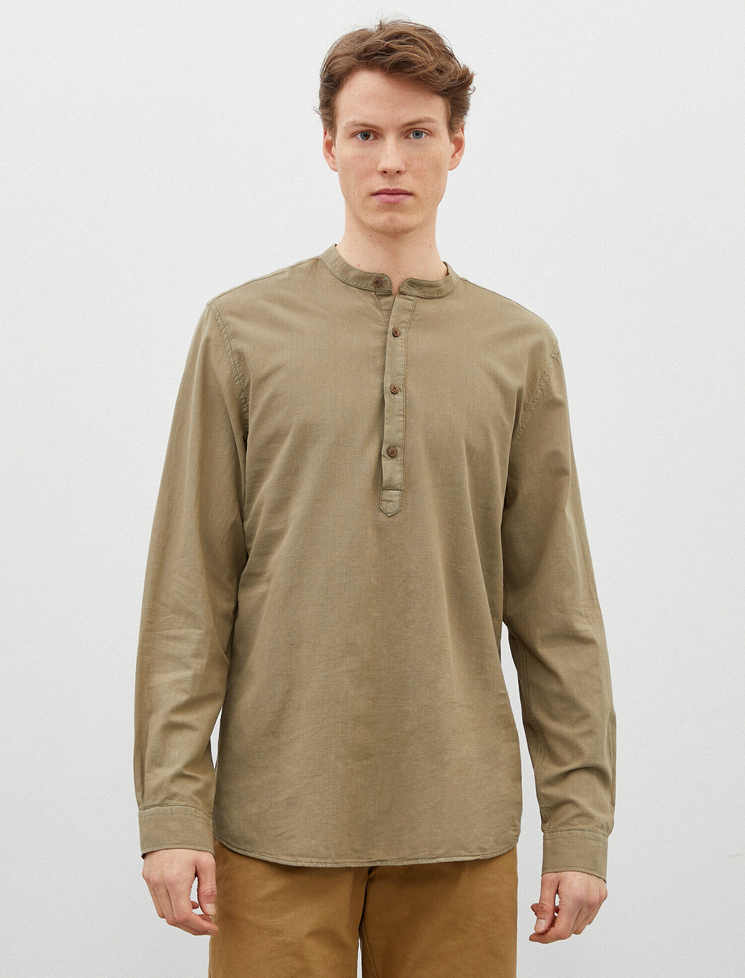   Mandarin Yaka Gömlek Poplin Pamuklu