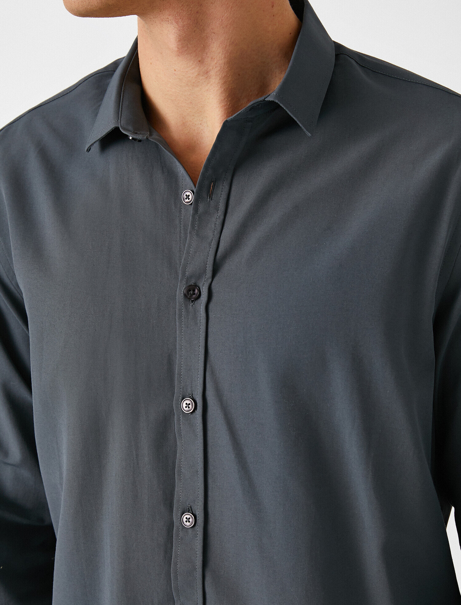   Klasik Yaka Uzun Kollu Basic Poplin Kumaştan Gömlek Non Iron