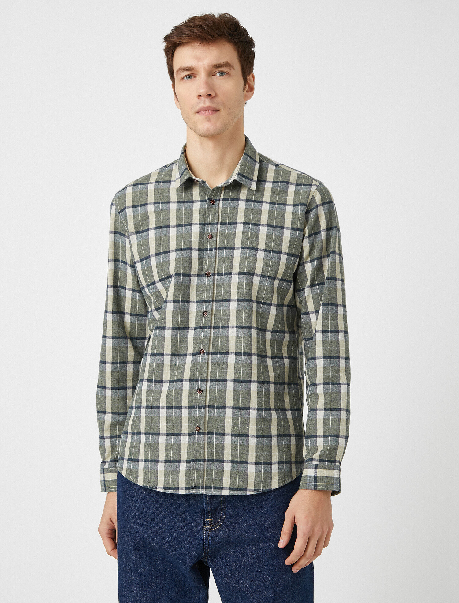   Kareli Uzun Kollu Klasik Yaka Gömlek