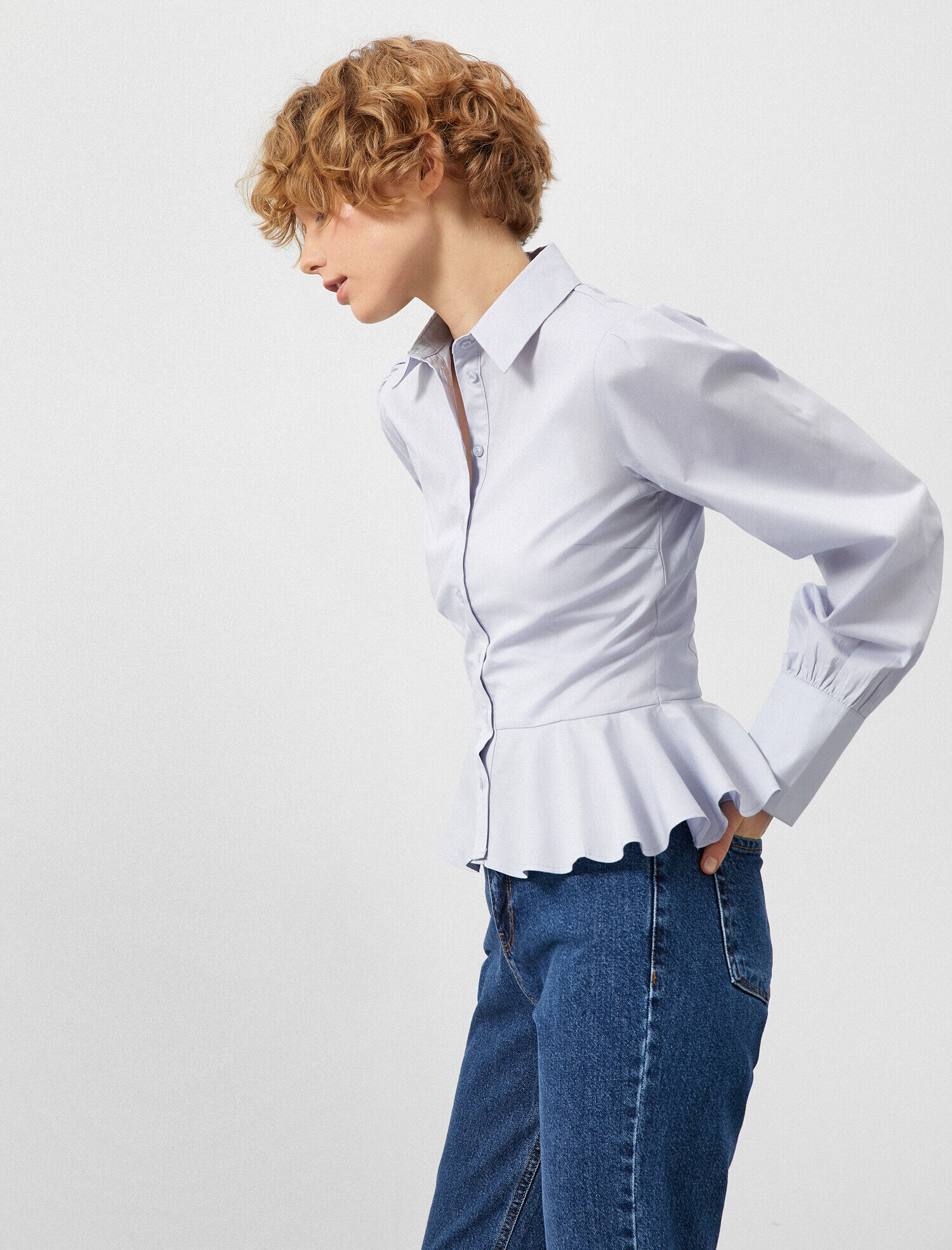   Balon Kol Gömlek Pamuklu Fırfır Detaylı