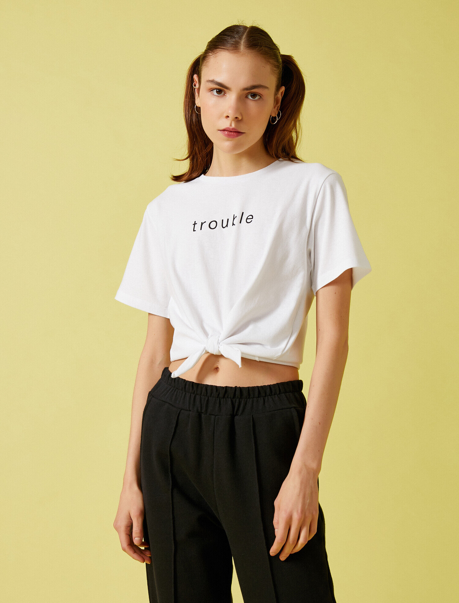   Yazılı Baskılı Tişört Belden Bağlamalı Pamuklu