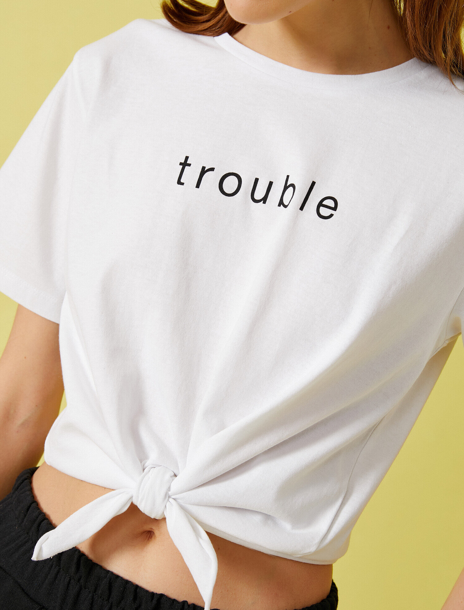   Yazılı Baskılı Tişört Belden Bağlamalı Pamuklu