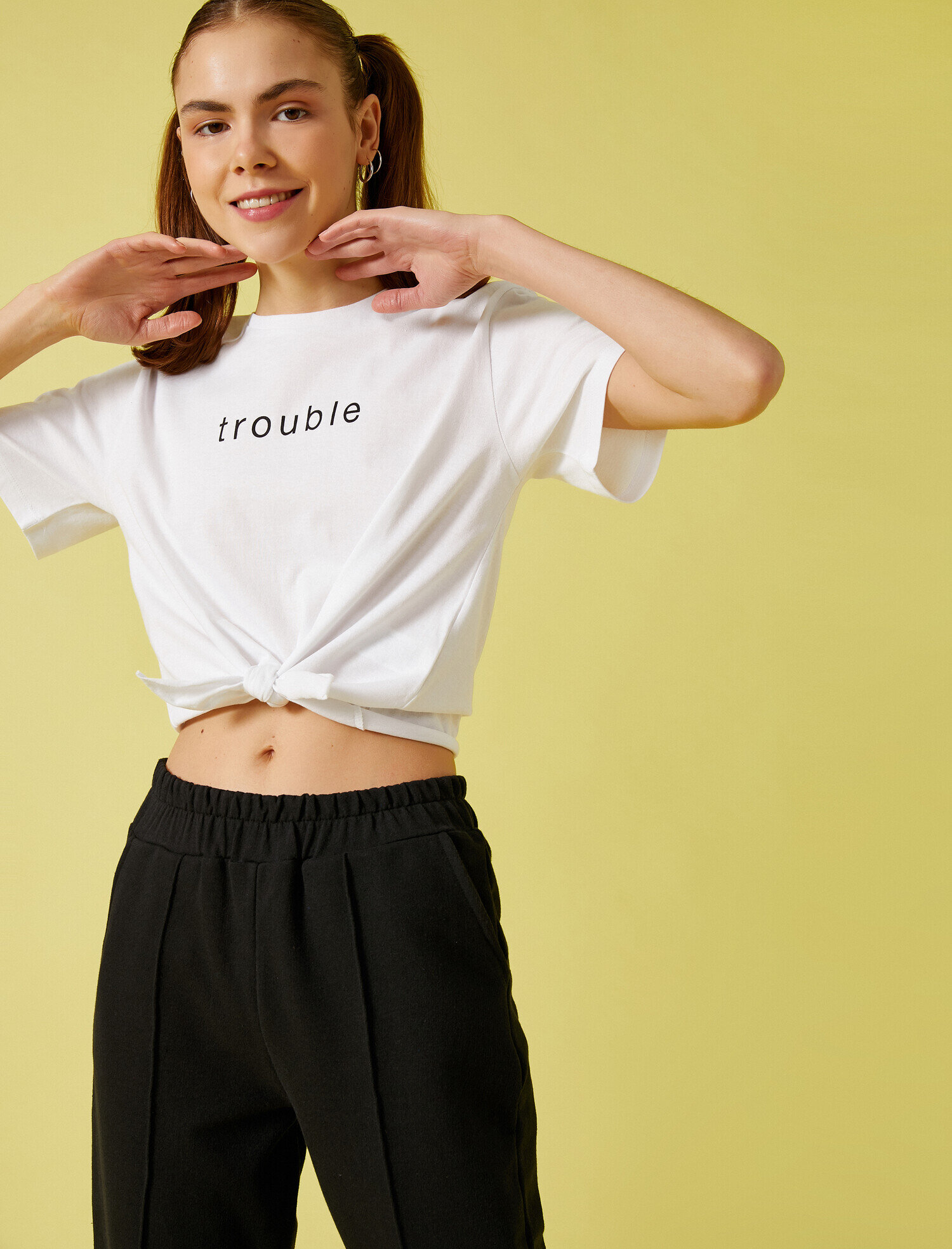   Yazılı Baskılı Tişört Belden Bağlamalı Pamuklu