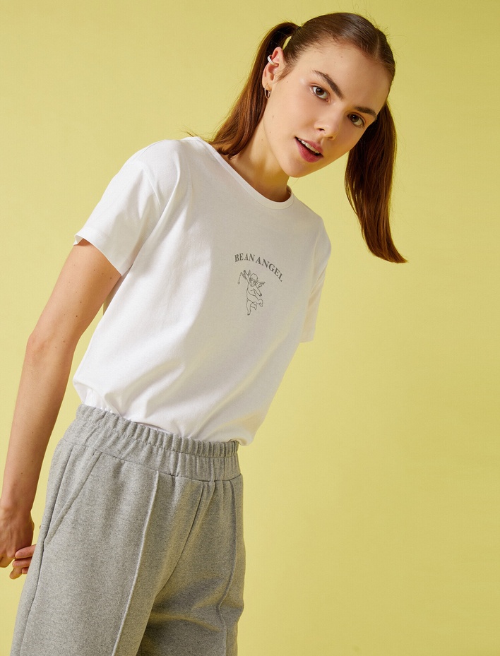  Yazılı Baskılı Tişört Bisiklet Yaka Pamuklu