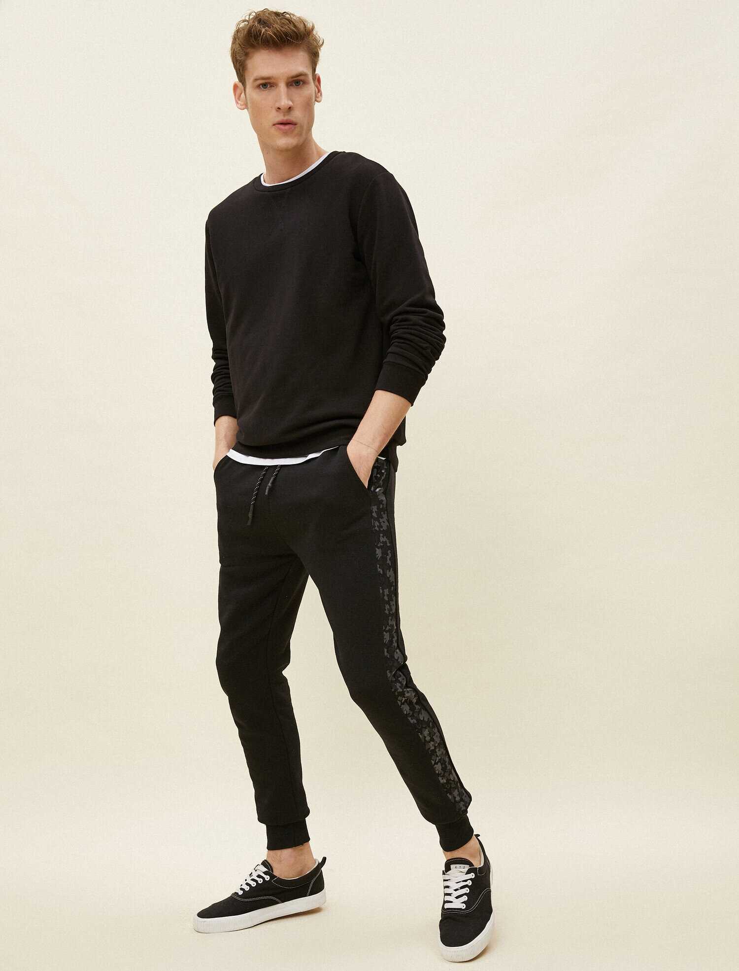   Kamuflaj Desenli Şeritli Jogger Eşofman Altı