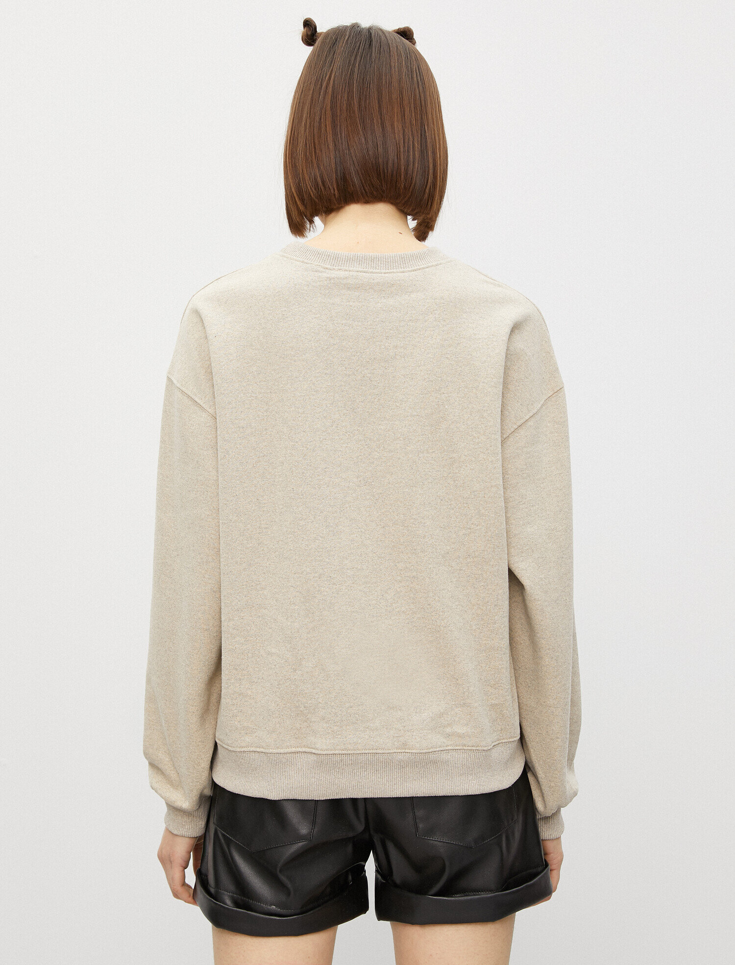   Pamuklu Bisiklet Yaka Yazılı Baskılı Sweatshirt