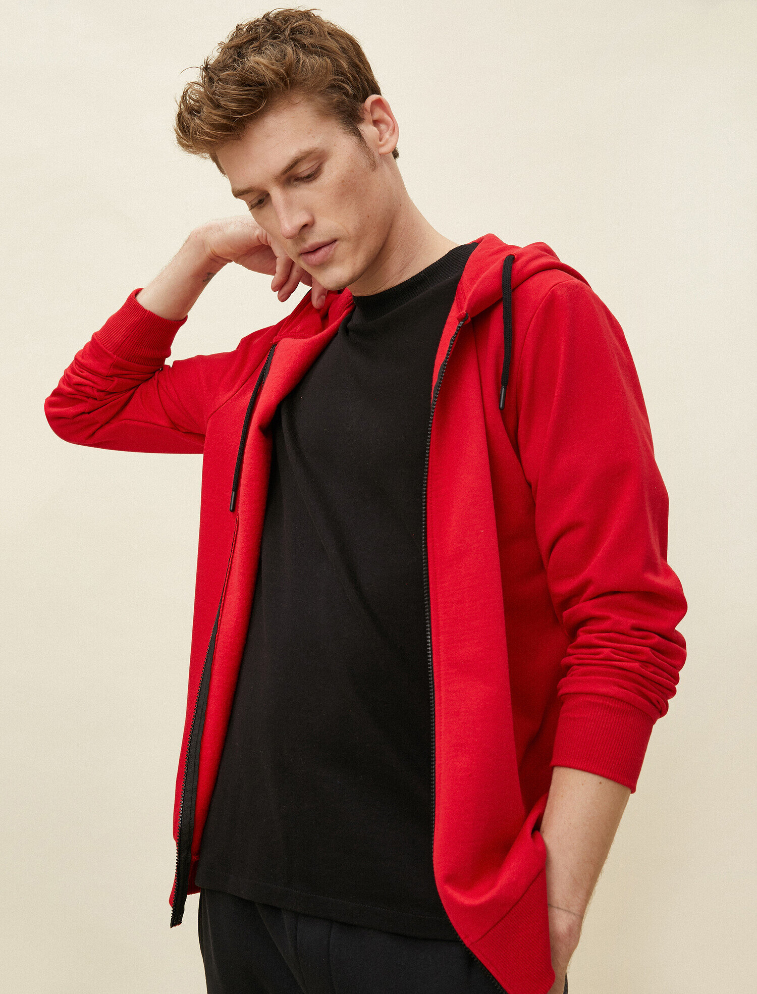   Kapüşonlu Pamuklu Fermuarlı Sweatshirt