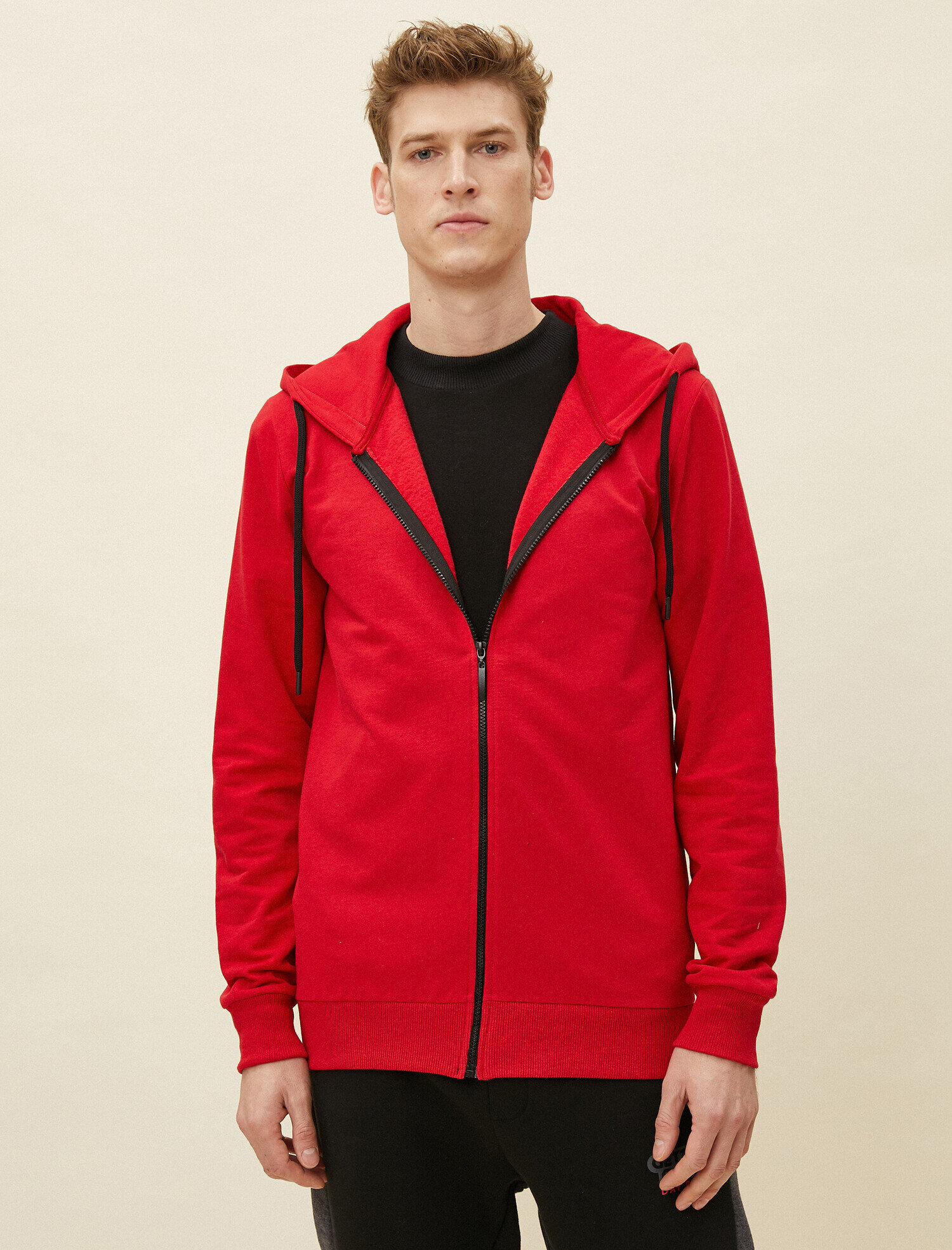   Kapüşonlu Pamuklu Fermuarlı Sweatshirt