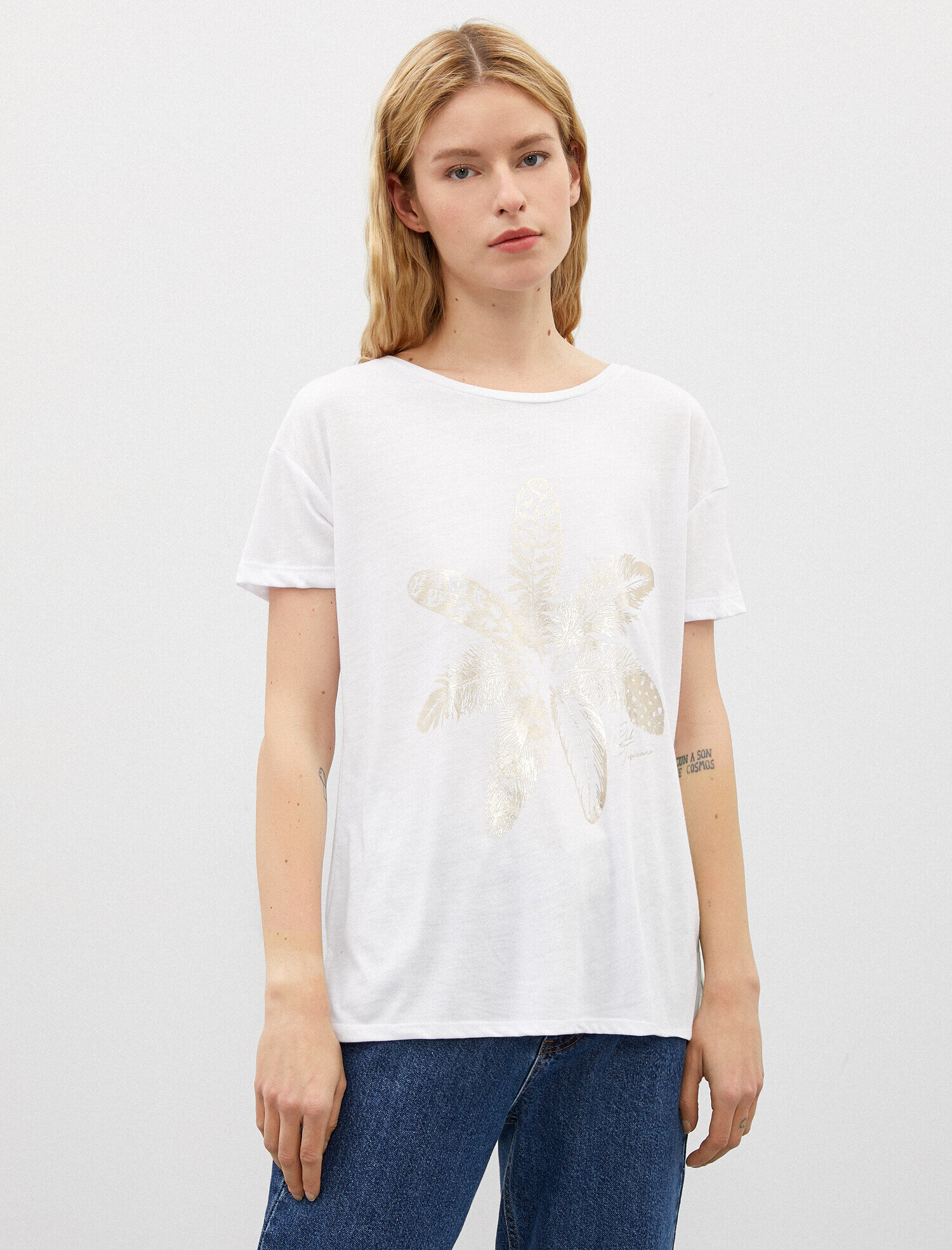   Baskılı Tişört Metalik Bisiklet Yaka Oversize