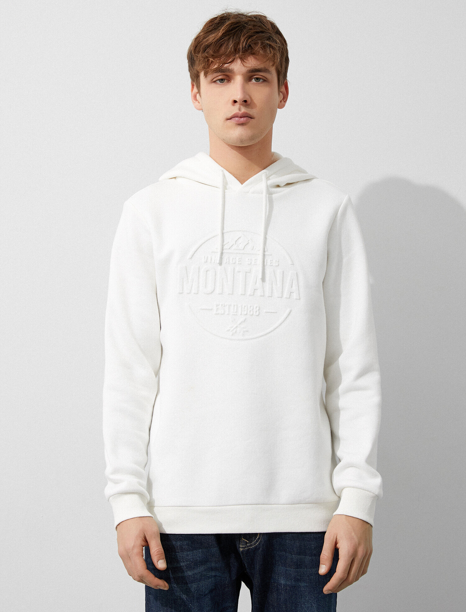   Pamuklu Kapüşonlu Yazılı Kabartmalı Uzun Kollu Sweatshirt