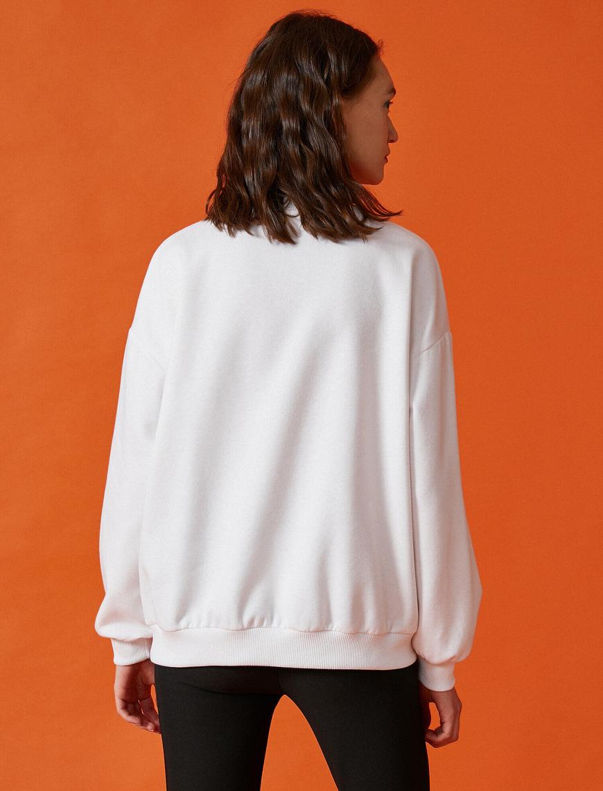   Pamuklu Bisiklet Yaka Harvard Lisanslı Yazılı Baskılı Sweatshirt