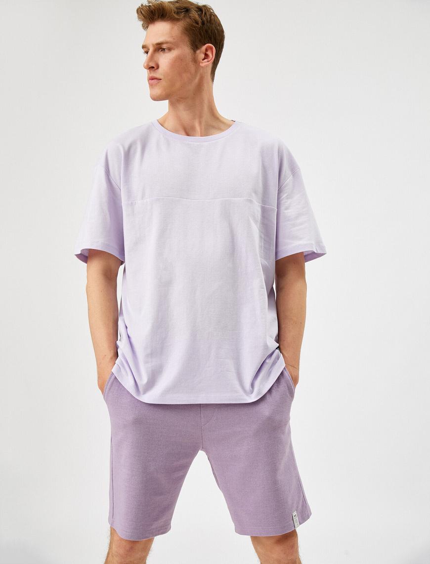 Mor Erkek Bisiklet Yaka Tişört Pamuklu Oversize 1YAM12386HK | Koton