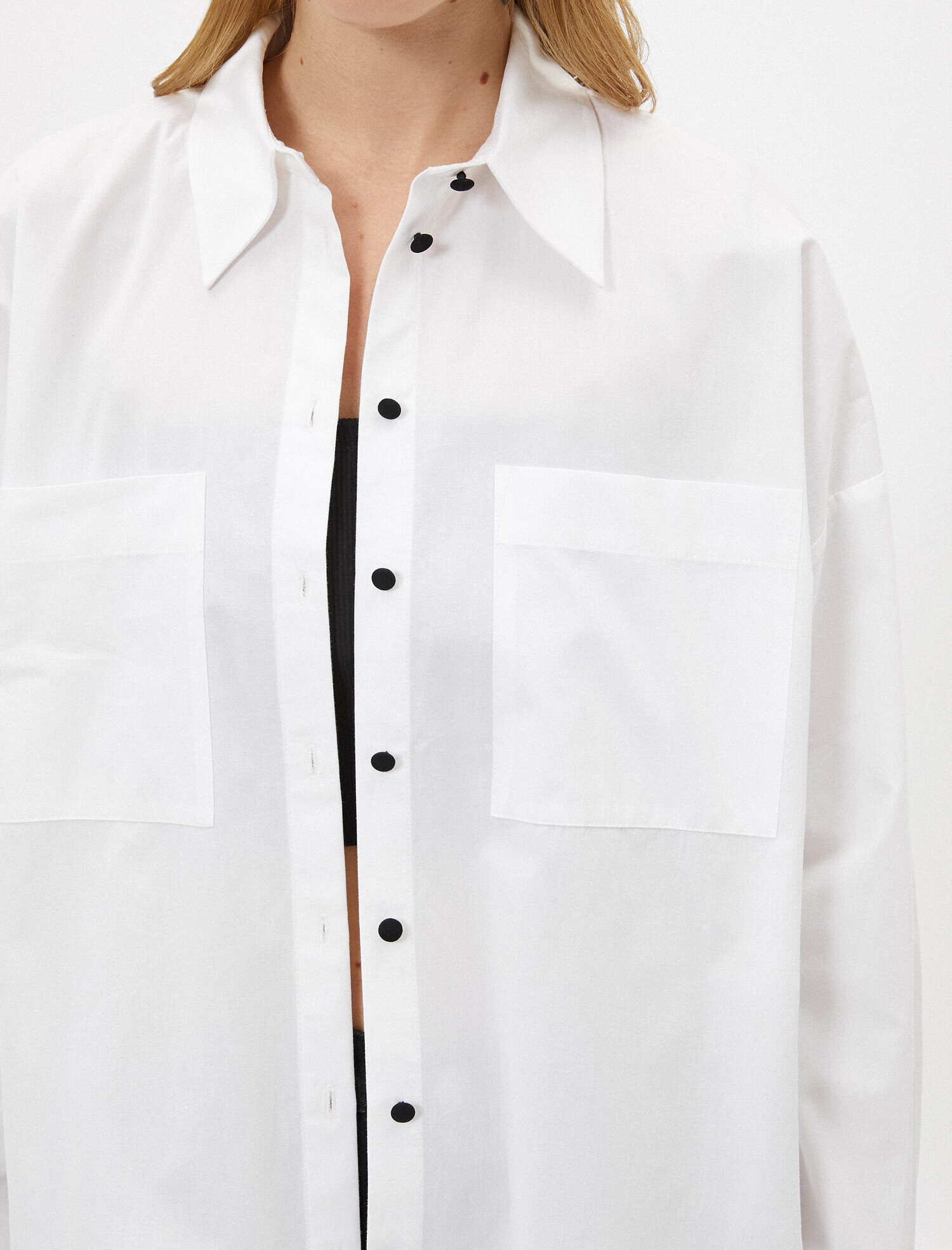   Oversize Gömlek Poplin Pamuklu Düğme Detaylı