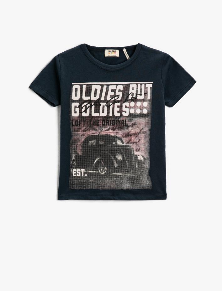 Erkek Çocuk Slogan Baskılı Kısa Kollu Tişört Pamuklu